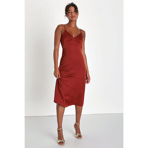 Lulus Icon Behavior Rust Satin Lace-up Backless Midi Dress Orange - Size L